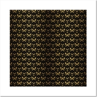 Black and Gold Vintage Art Deco Diagonal Diamond Geometric Repeat Posters and Art